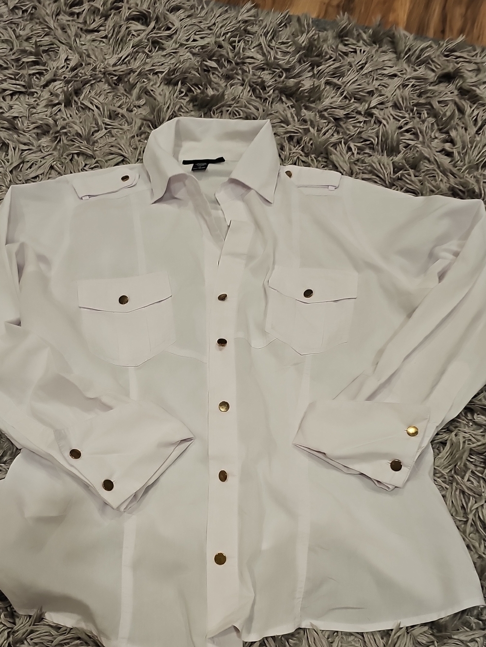Ashley Stewart White Button-Down Shirt with Gold Buttons